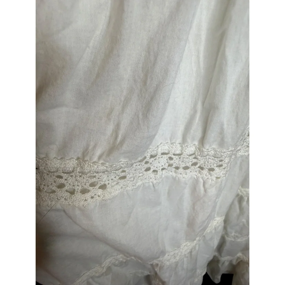 White Tiered Maxi Dress Boho Crochet Lace Smocked Waist Large - Picture 4 of 5